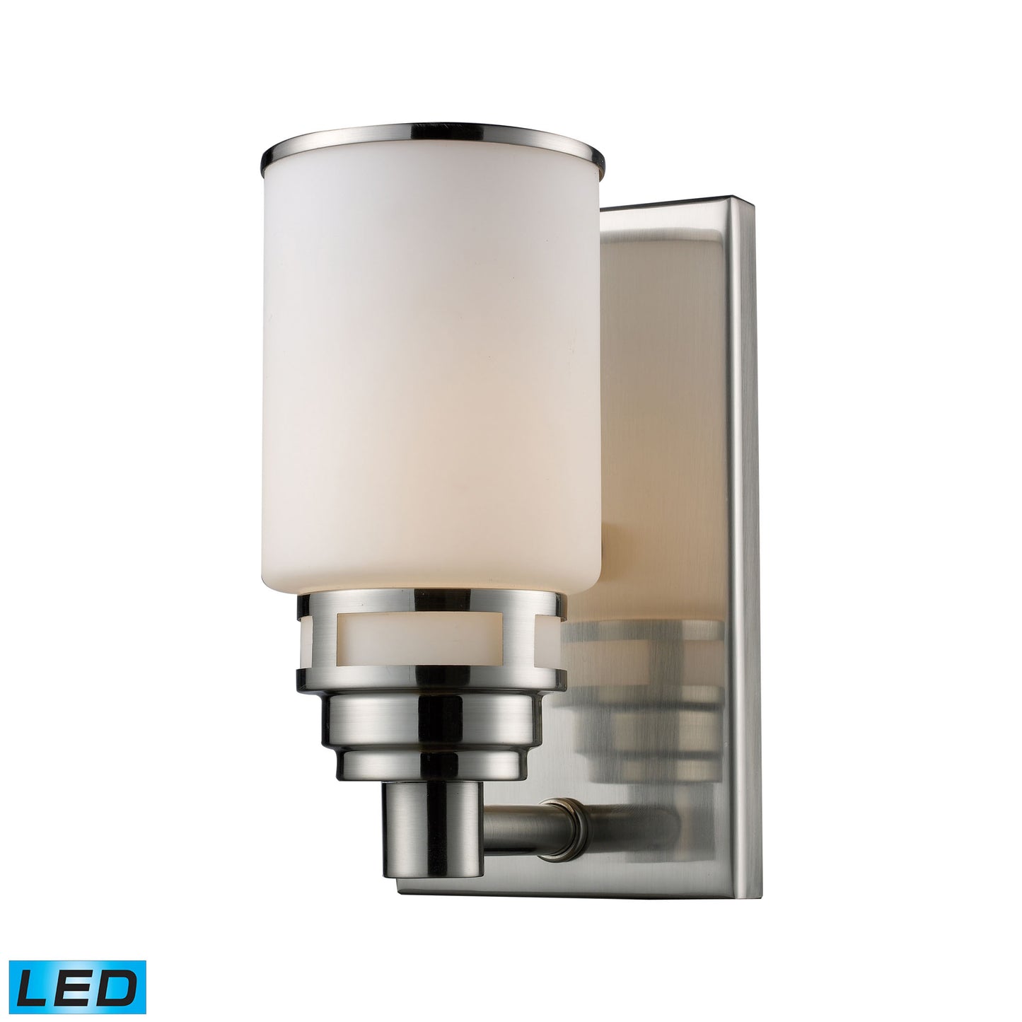 Bryant 1-Light Vanity Lamp in Satin Nickel with Opal White Glass - Includes LED Bulb