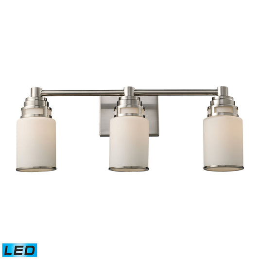 Bryant 3-Light Vanity Lamp in Satin Nickel with Opal White Glass - Includes LED Bulbs