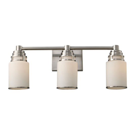 Bryant 3-Light Vanity Lamp in Satin Nickel with Opal White Glass