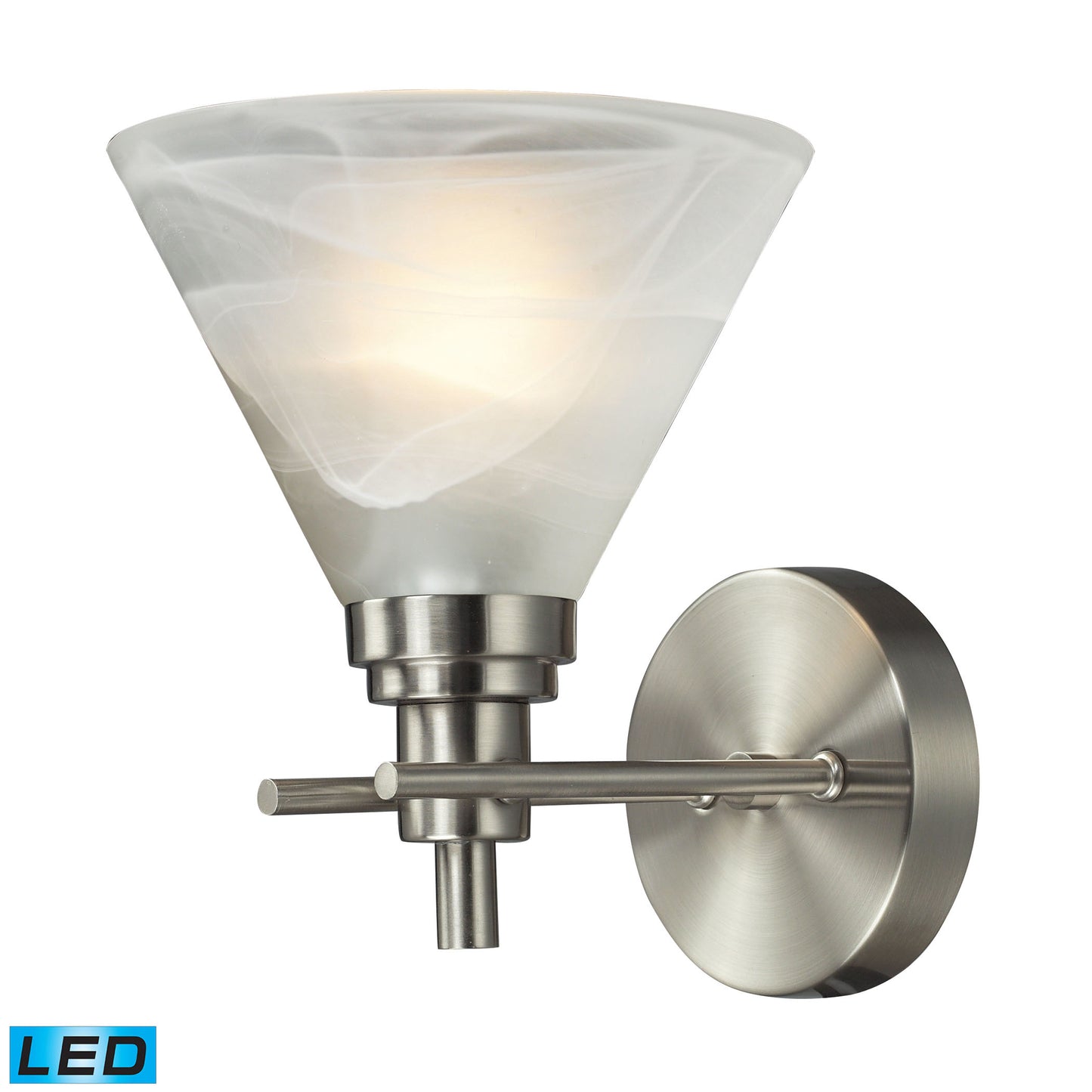 Pemberton 1-Light Vanity Lamp in Brushed Nickel with White Marbleized Glass - Includes LED Bulb
