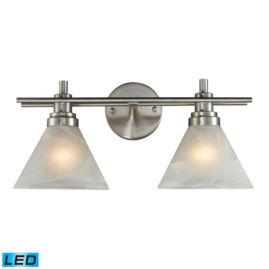 Pemberton 2-Light Vanity Lamp in Brushed Nickel with White Marbleized Glass - Includes LED Bulbs