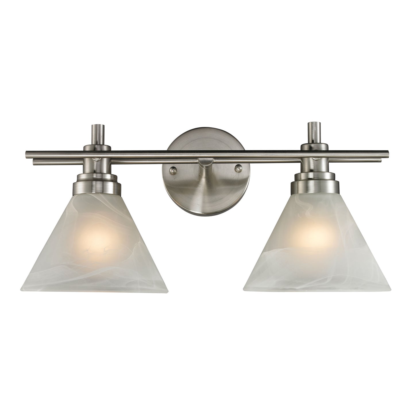 Pemberton 2-Light Vanity Lamp in Brushed Nickel with White Marbleized Glass