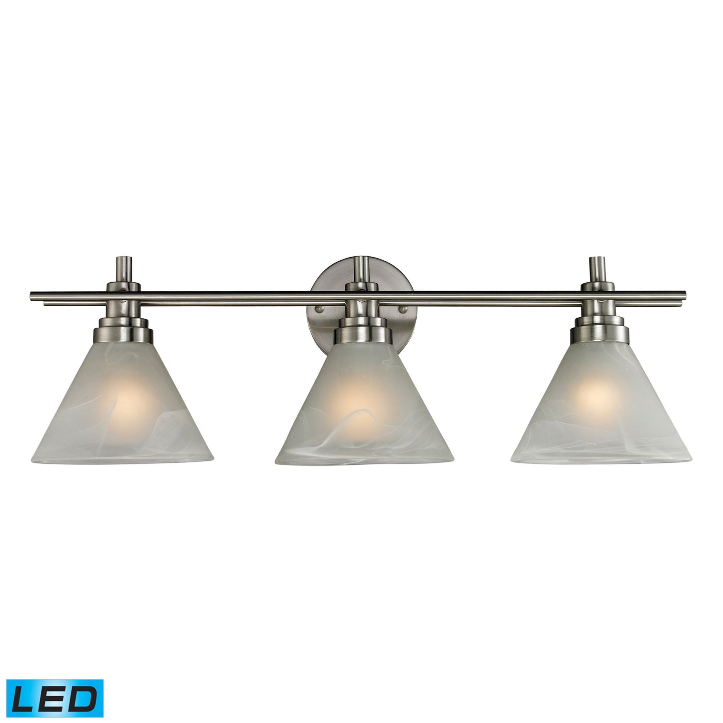 Pemberton 3-Light Vanity Lamp in Brushed Nickel with White Marbleized Glass - Includes LED Bulbs