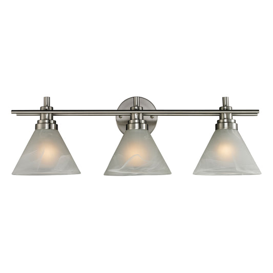 Pemberton 3-Light Vanity Lamp in Brushed Nickel with White Marbleized Glass