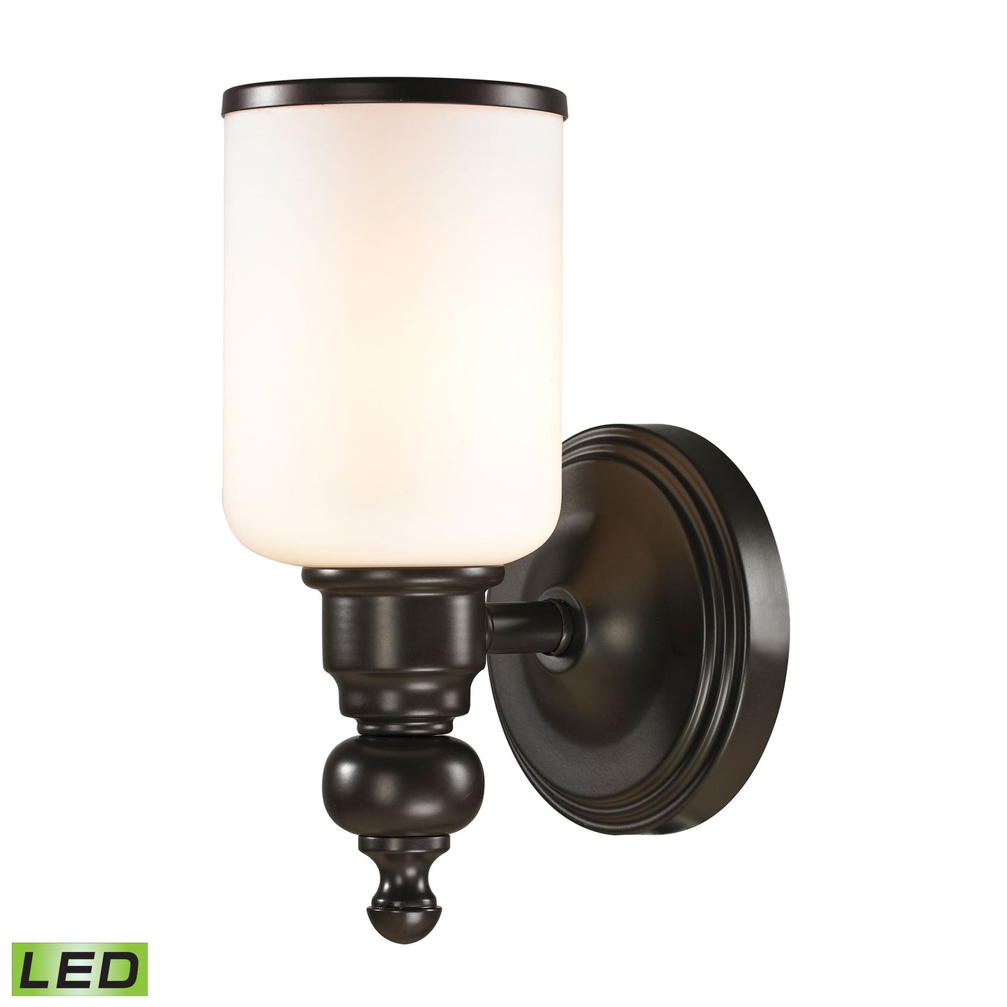 Bristol 1-Light Vanity Lamp in Oil Rubbed Bronze with Opal White Blown Glass - Includes LED Bulb