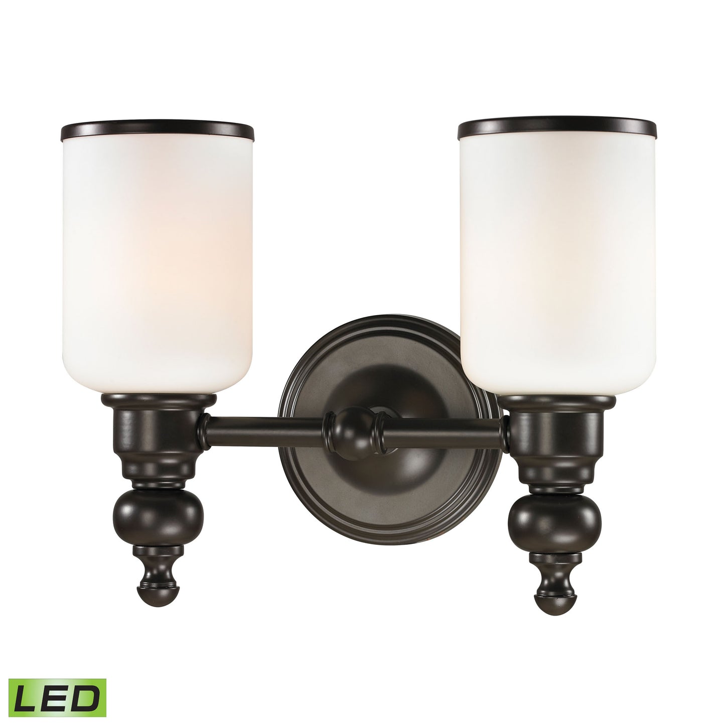 Bristol 2-Light Vanity Lamp in Oil Rubbed Bronze with Opal White Blown Glass - Includes LED Bulbs