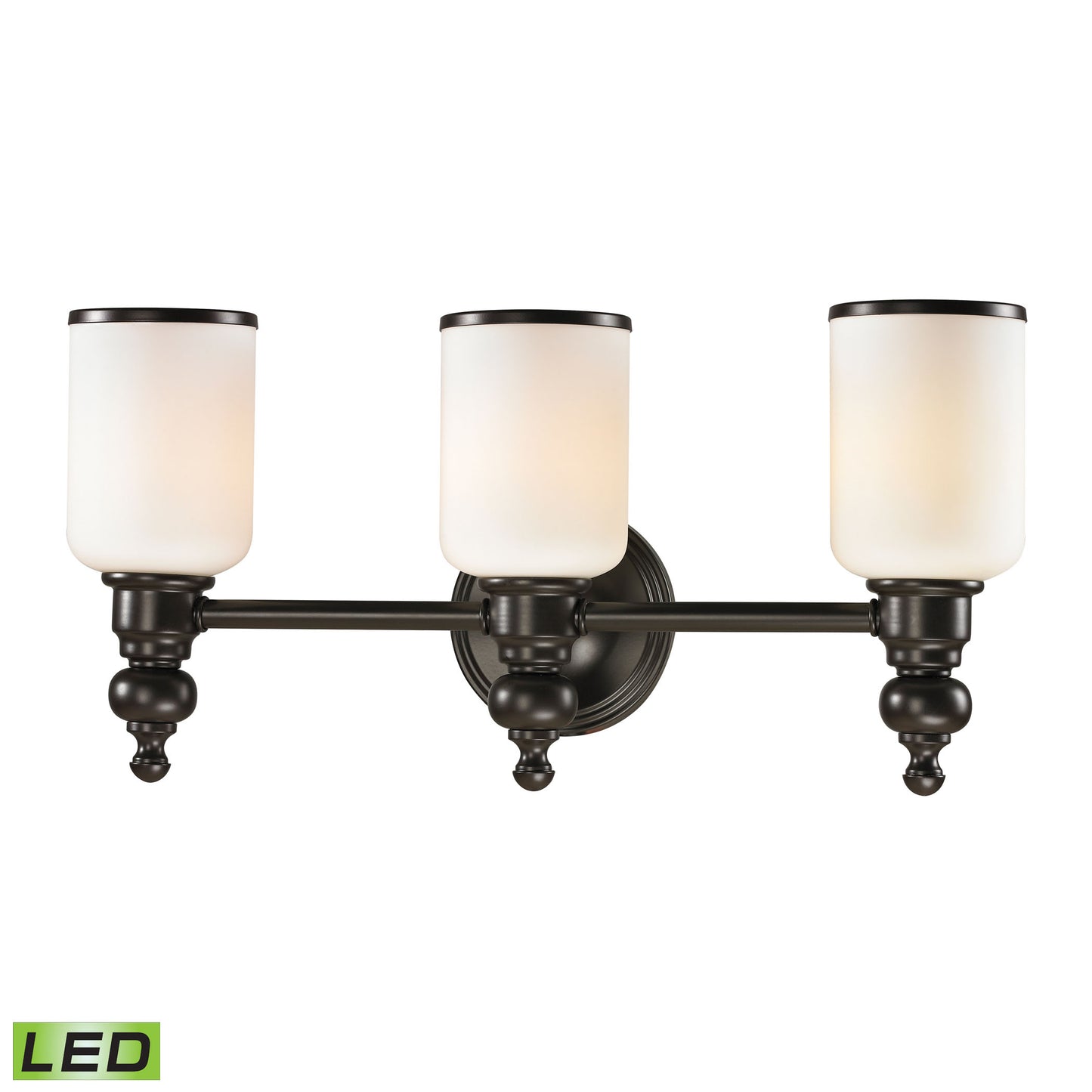 Bristol 3-Light Vanity Lamp in Oil Rubbed Bronze with Opal White Blown Glass - Includes LED Bulbs