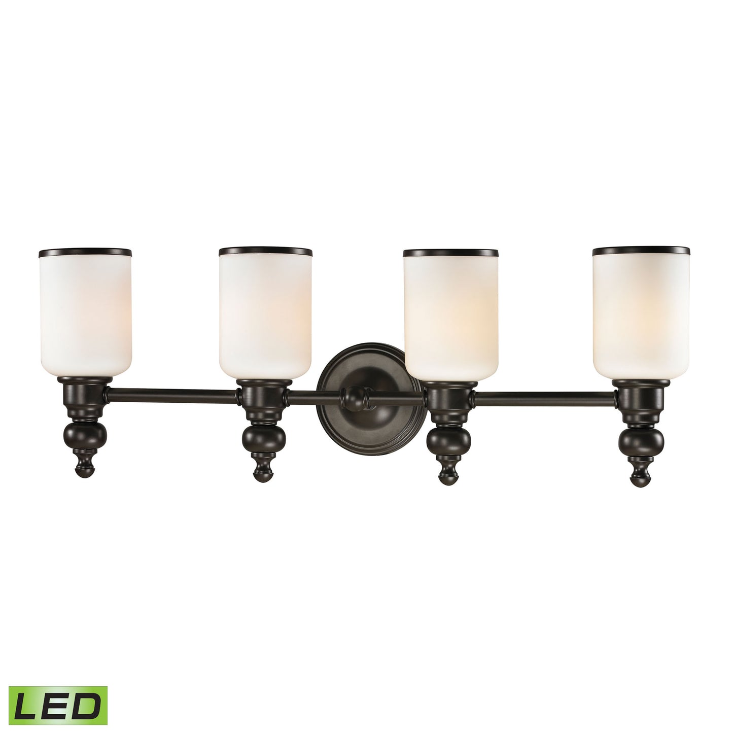 Bristol 4-Light Vanity Lamp in Oil Rubbed Bronze with Opal White Blown Glass - Includes LED Bulbs