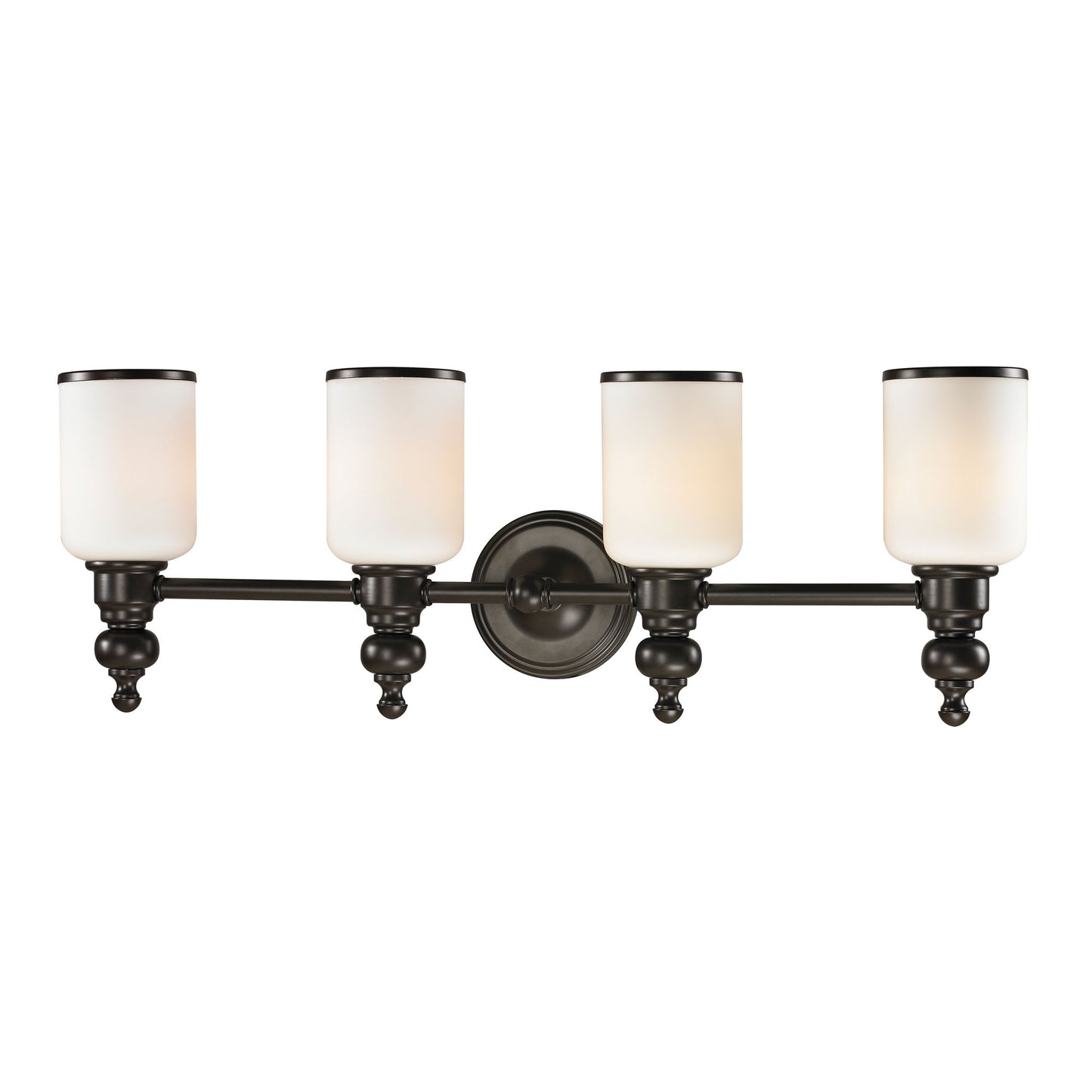 Bristol Way 4-Light Vanity Lamp in Oil Rubbed Bronze with Opal White Blown Glass