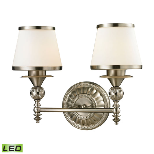 Smithfield 2-Light Vanity Lamp in Brushed Nickel with Opal White Blown Glass - Includes LED Bulbs