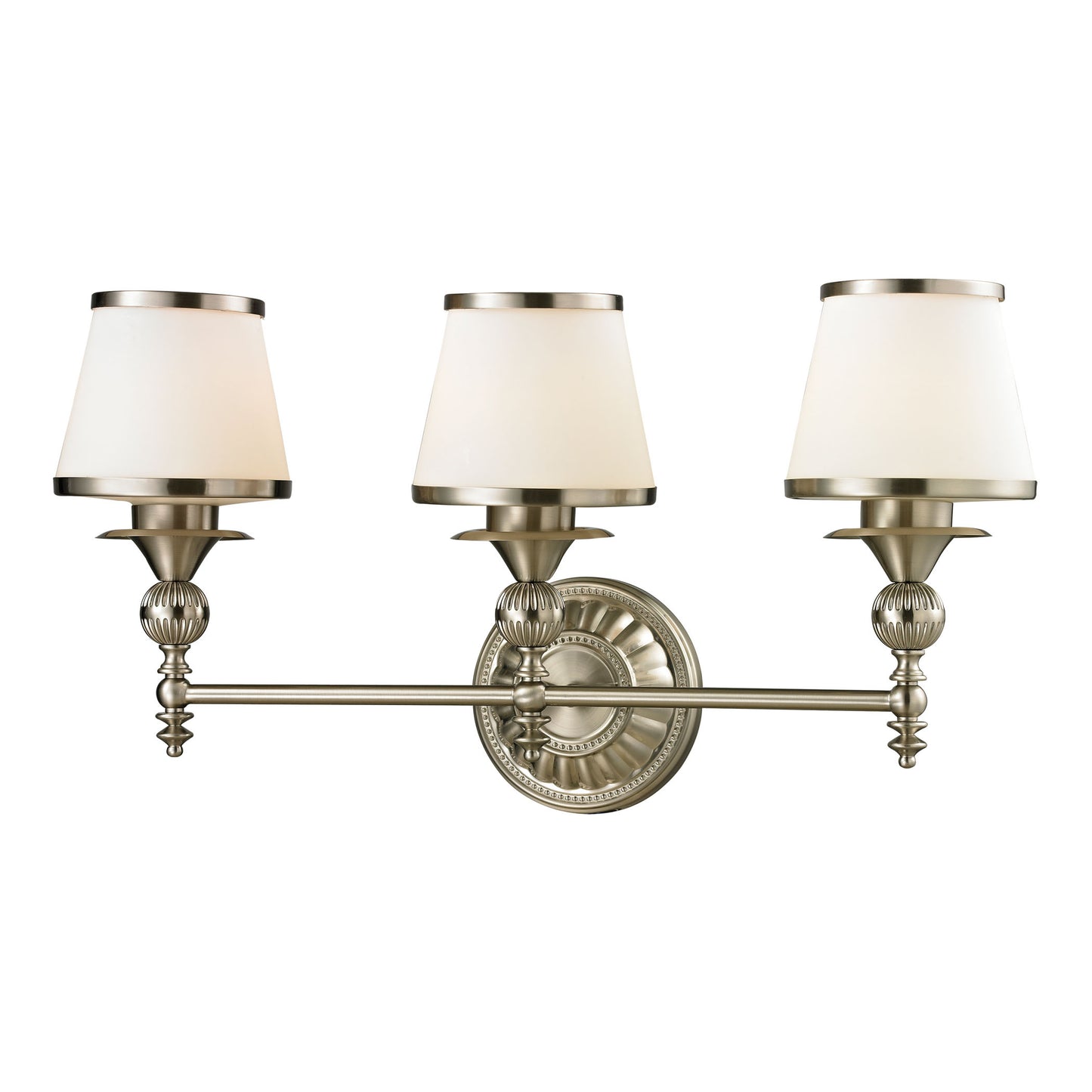 Smithfield 3-Light Vanity Lamp in Brushed Nickel with Opal White Blown Glass
