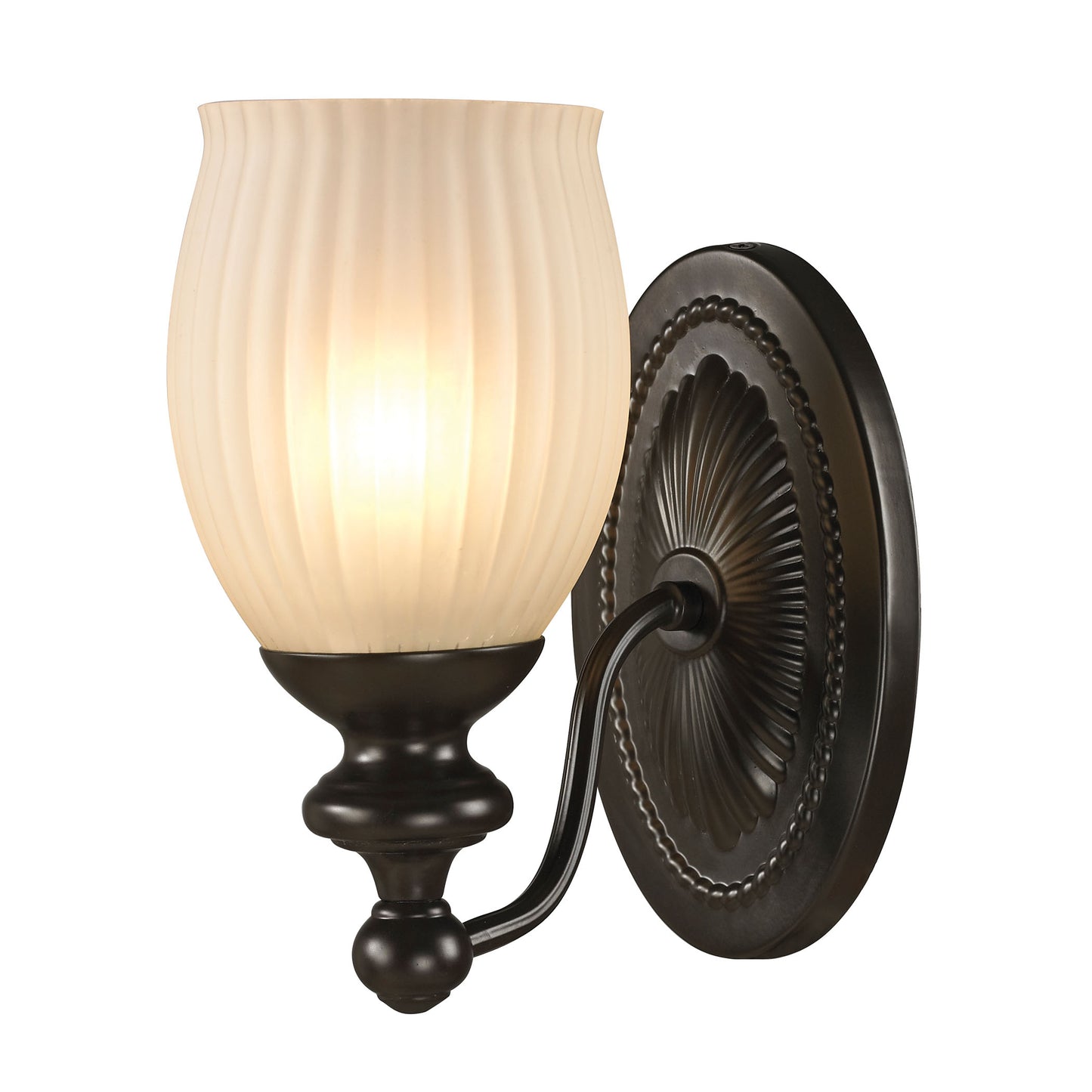 Park Ridge 1-Light Vanity Lamp in Oil Rubbed Bronze with Reeded Glass