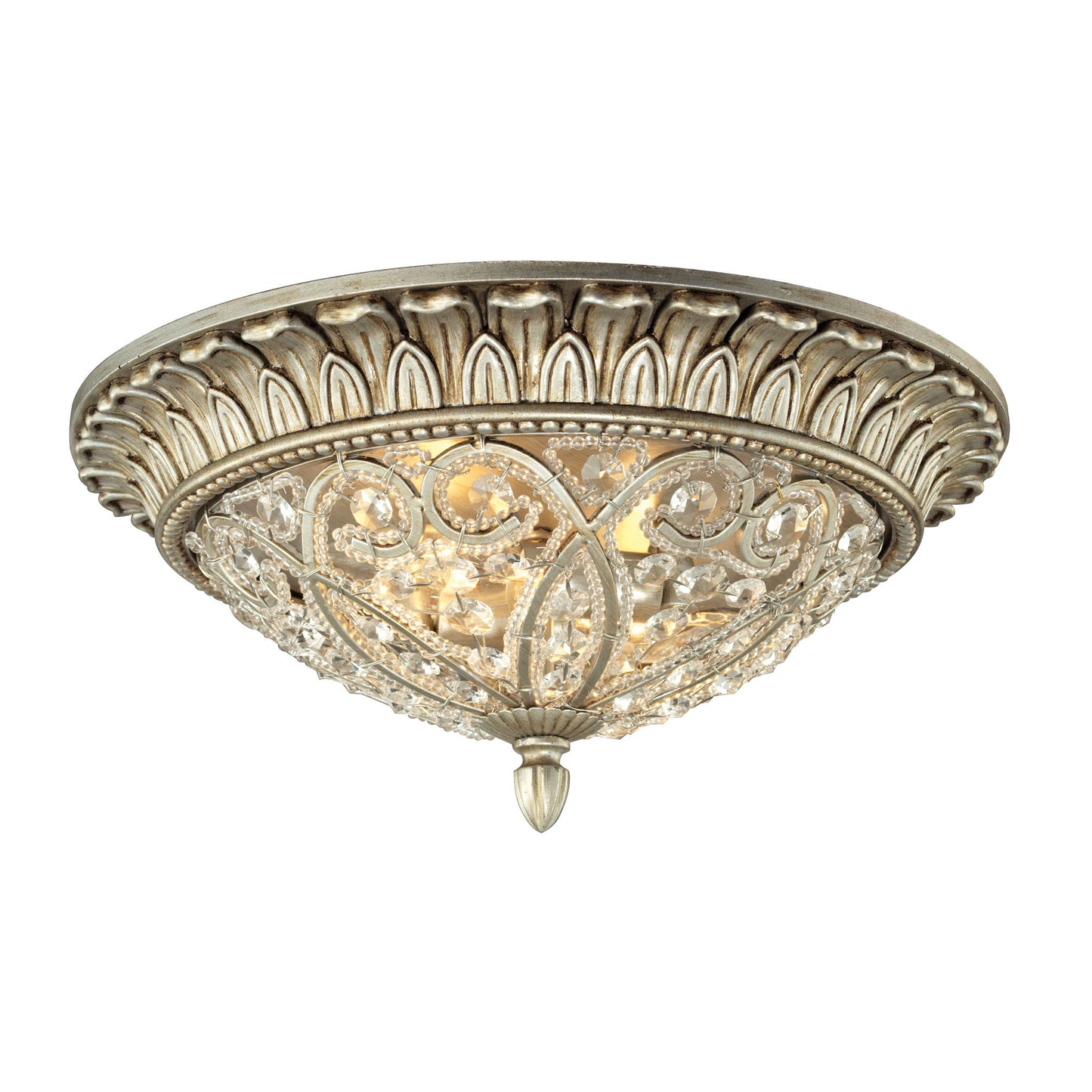 Andalusia 2-Light Flush Mount in Aged Silver with Clear Crystal and Beaded Glass Diffuser