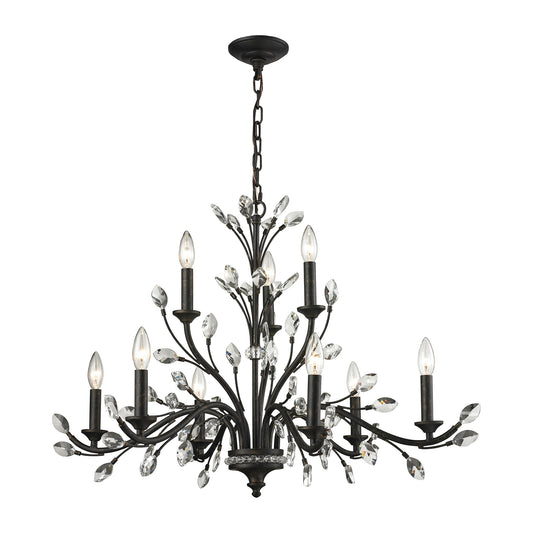 Crystal Branches 9-Light Chandelier in Burnt Bronze