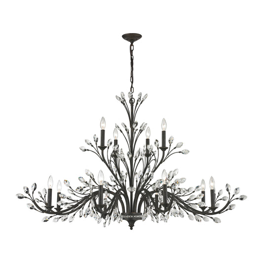Crystal Branches 12-Light Chandelier in Burnt Bronze
