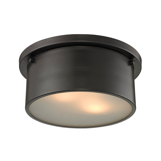 Simpson 2-Light Flush Mount in Oil Rubbed Bronze with Frosted White Diffuser