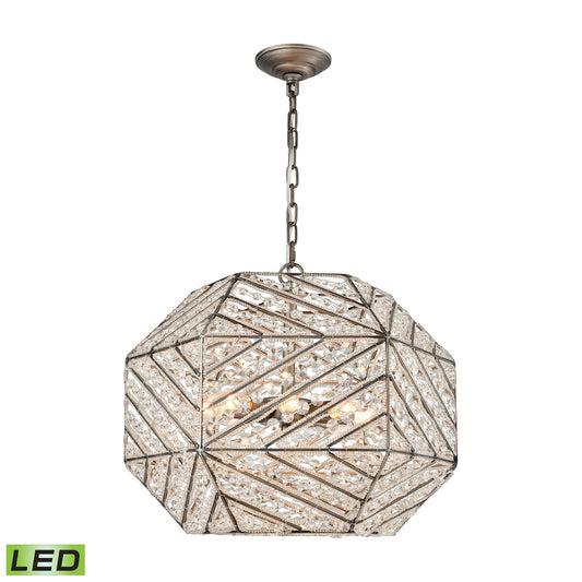 Constructs 8-Light Chandelier in Weathered Zinc with Clear Crystal - Includes LED Bulbs