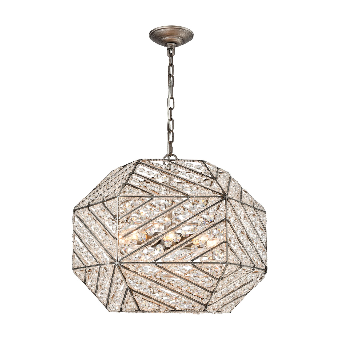 Constructs 8-Light Chandelier in Weathered Zinc with Clear Crystal