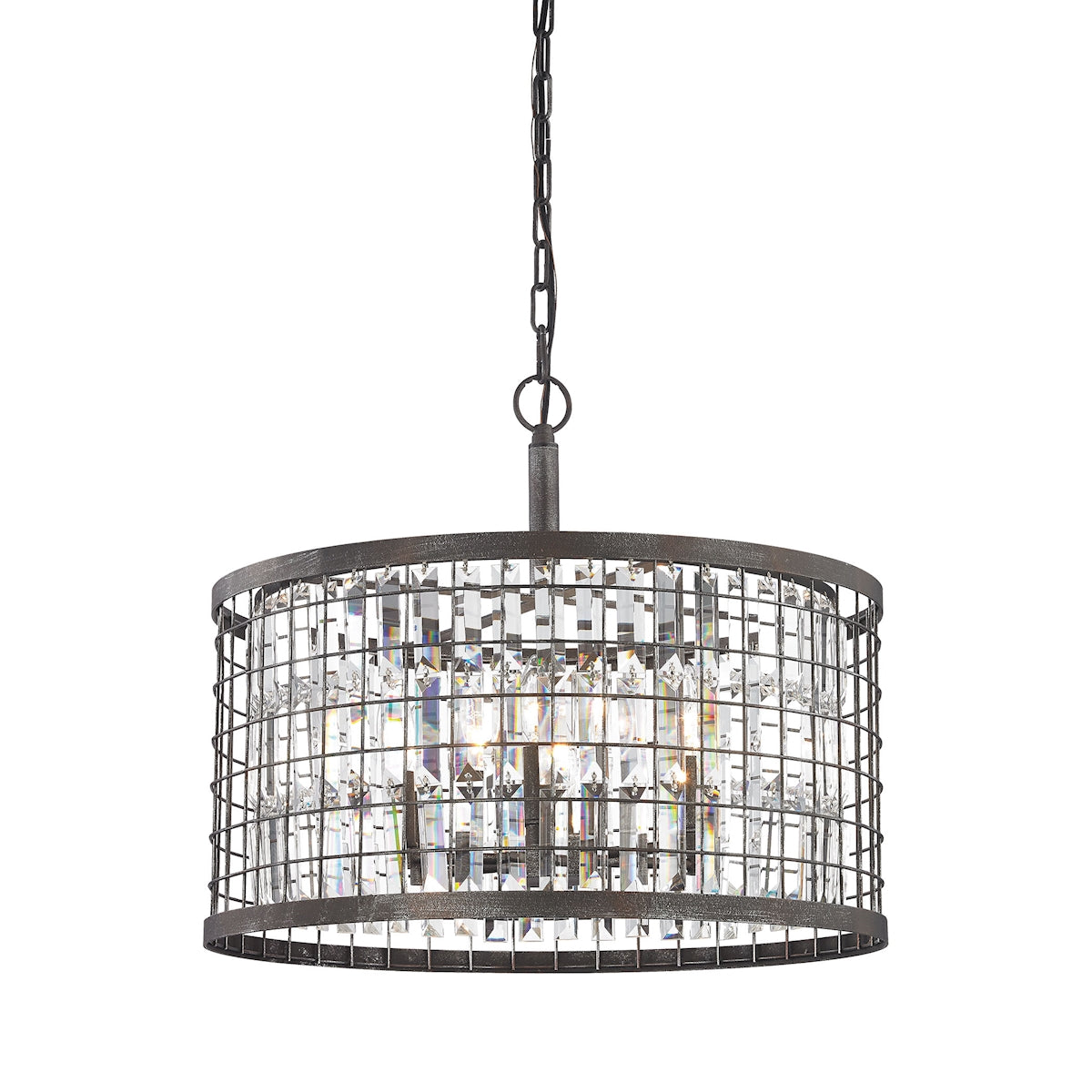 Nadina 6-Light Chandelier in Silverdust Iron with Clear Crystal Inside Wire Cage