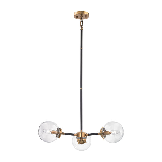 Boudreaux 3-Light Chandelier in Antique Gold and Matte Black with Sphere-shaped Glass