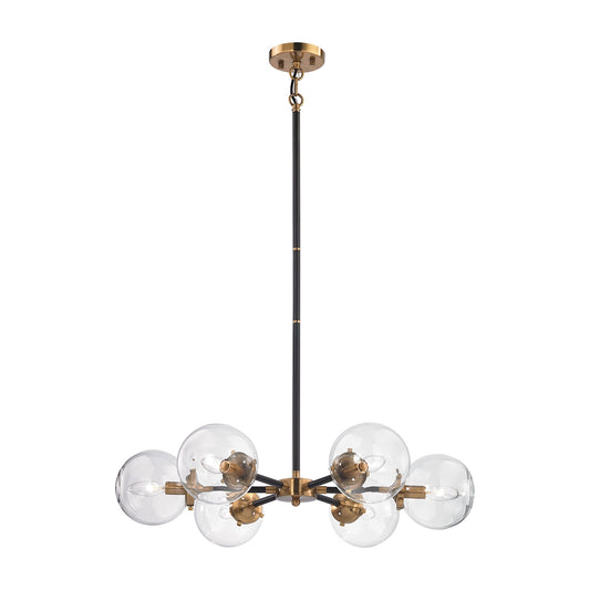 Boudreaux 6-Light Chandelier in Antique Gold and Matte Black with Sphere-shaped Glass