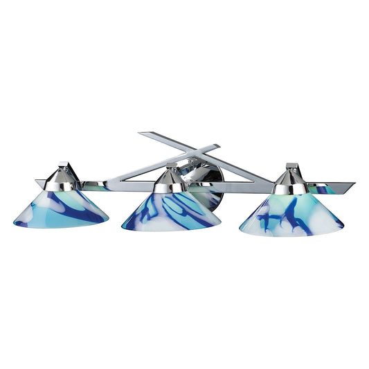 Refraction 3-Light Vanity Lamp in Polished Chrome with Caribbean Glass