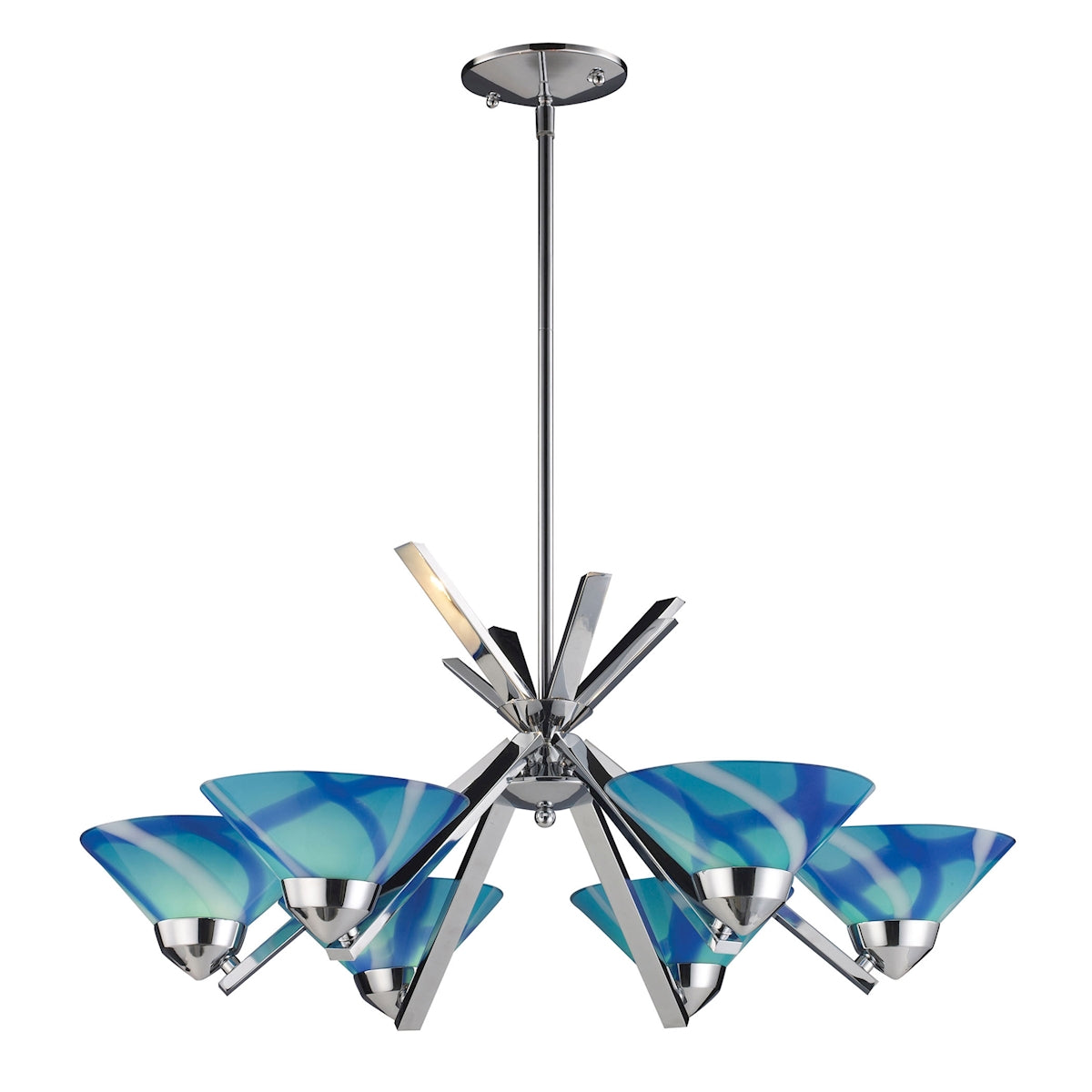 Refraction 6-Light Chandelier in Polished Chrome with Caribbean Glass