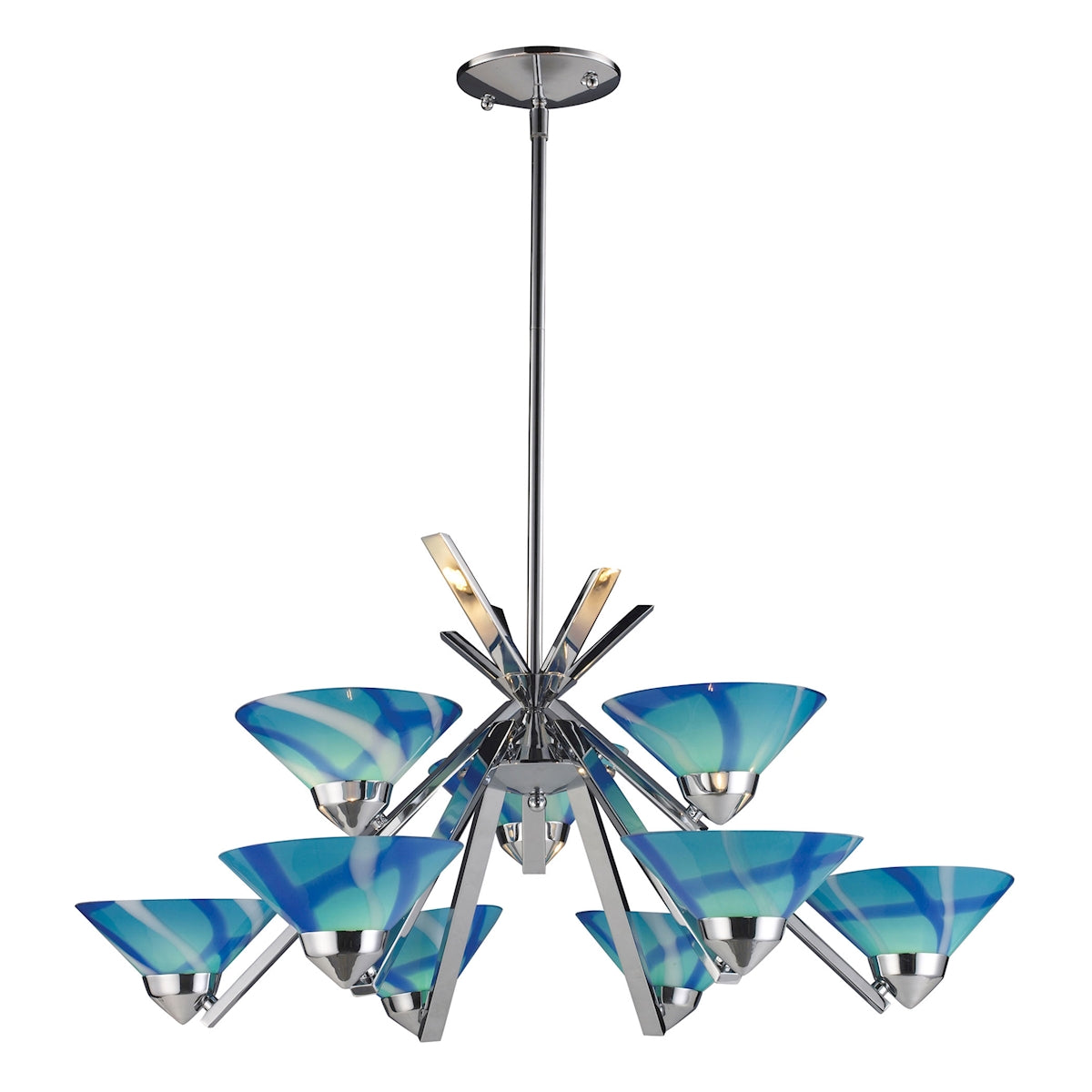 Refraction 6+3-Light Chandelier in Polished Chrome with Caribbean Glass