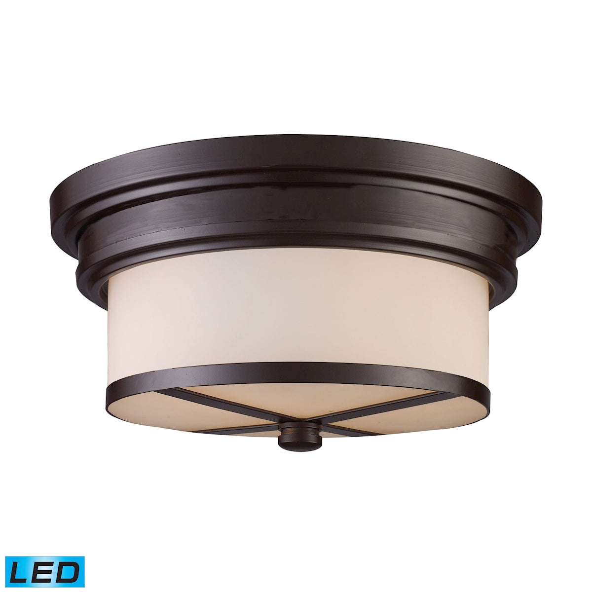 Flushmounts 2-Light Flush Mount in Oiled Bronze with Off-white Glass - Includes LED Bulbs