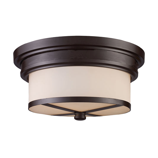 Flushmounts 2-Light Flush Mount in Oiled Bronze with Off-white Glass