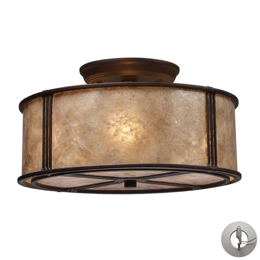 Barringer 3-Light Semi Flush in Aged Bronze with Tan Mica Shade - Includes Adapter Kit