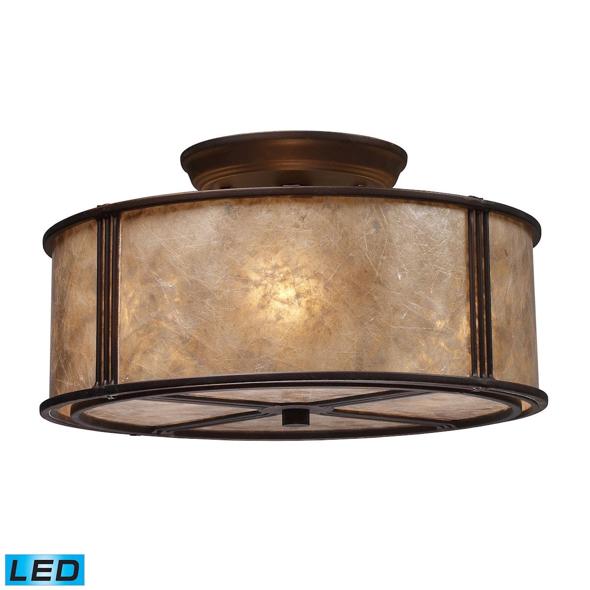 Barringer 3-Light Semi Flush in Aged Bronze with Tan Mica Shade - Includes LED Bulbs