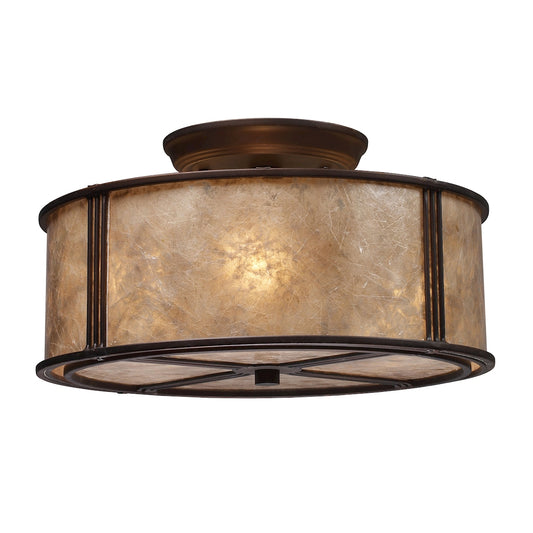 Barringer 3-Light Semi Flush in Aged Bronze with Tan Mica Shade