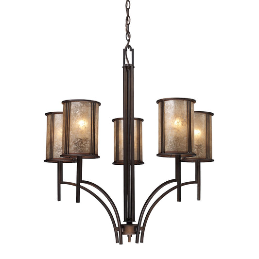 Barringer 5-Light Chandelier in Aged Bronze with Tan Mica Shades