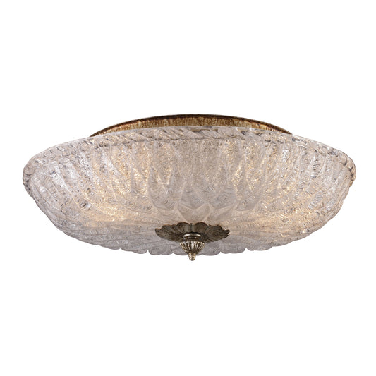 Providence 2-Light Flush Mount in Antique Silver Leaf with Textured Glass