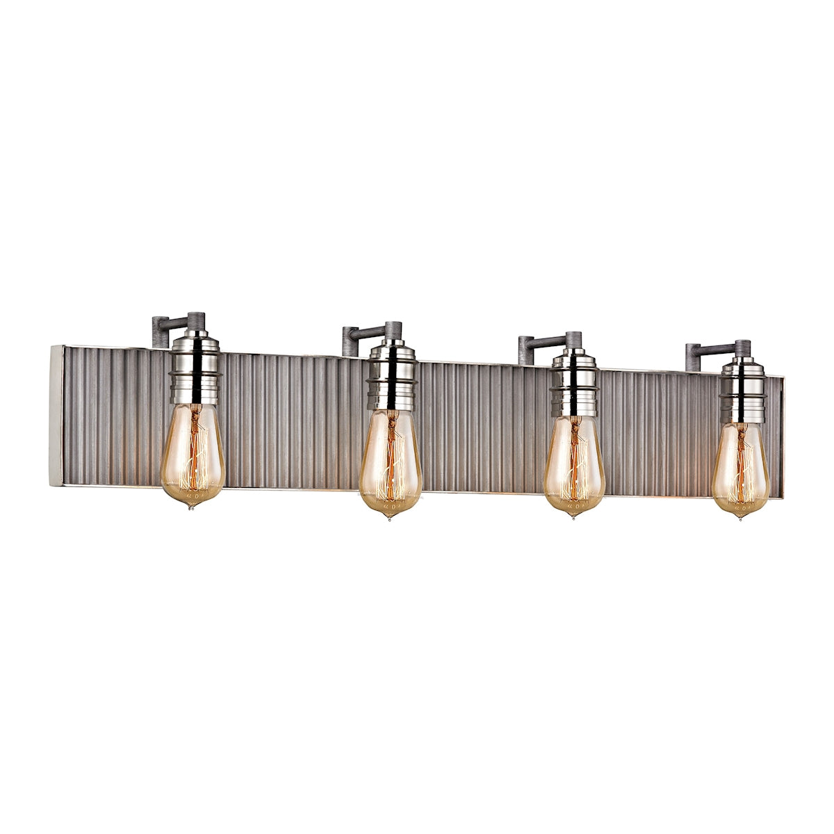 Corrugated Steel 4-Light Vanity Sconce in Polished Nickel and Weathered Zinc/Corrugated Steel