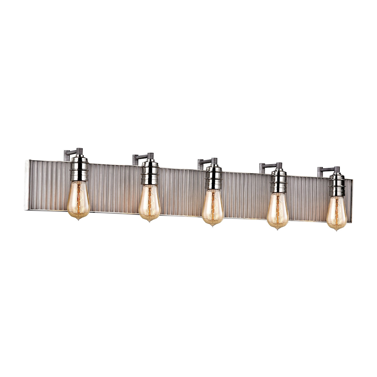 Corrugated Steel 5-Light Vanity Sconce in Polished Nickel and Weathered Zinc/Corrugated Steel