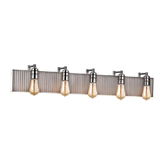 Corrugated Steel 5-Light Vanity Sconce in Polished Nickel and Weathered Zinc/Corrugated Steel