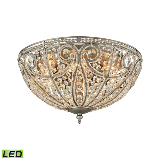 Elizabethan 6-Light Flush Mount in Weathered Zinc with Clear Crystal - Includes LED Bulbs