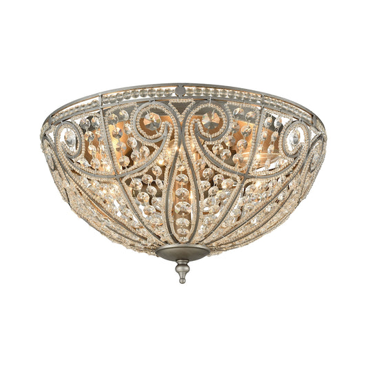 Elizabethan 6-Light Flush Mount in Weathered Zinc with Clear Crystal