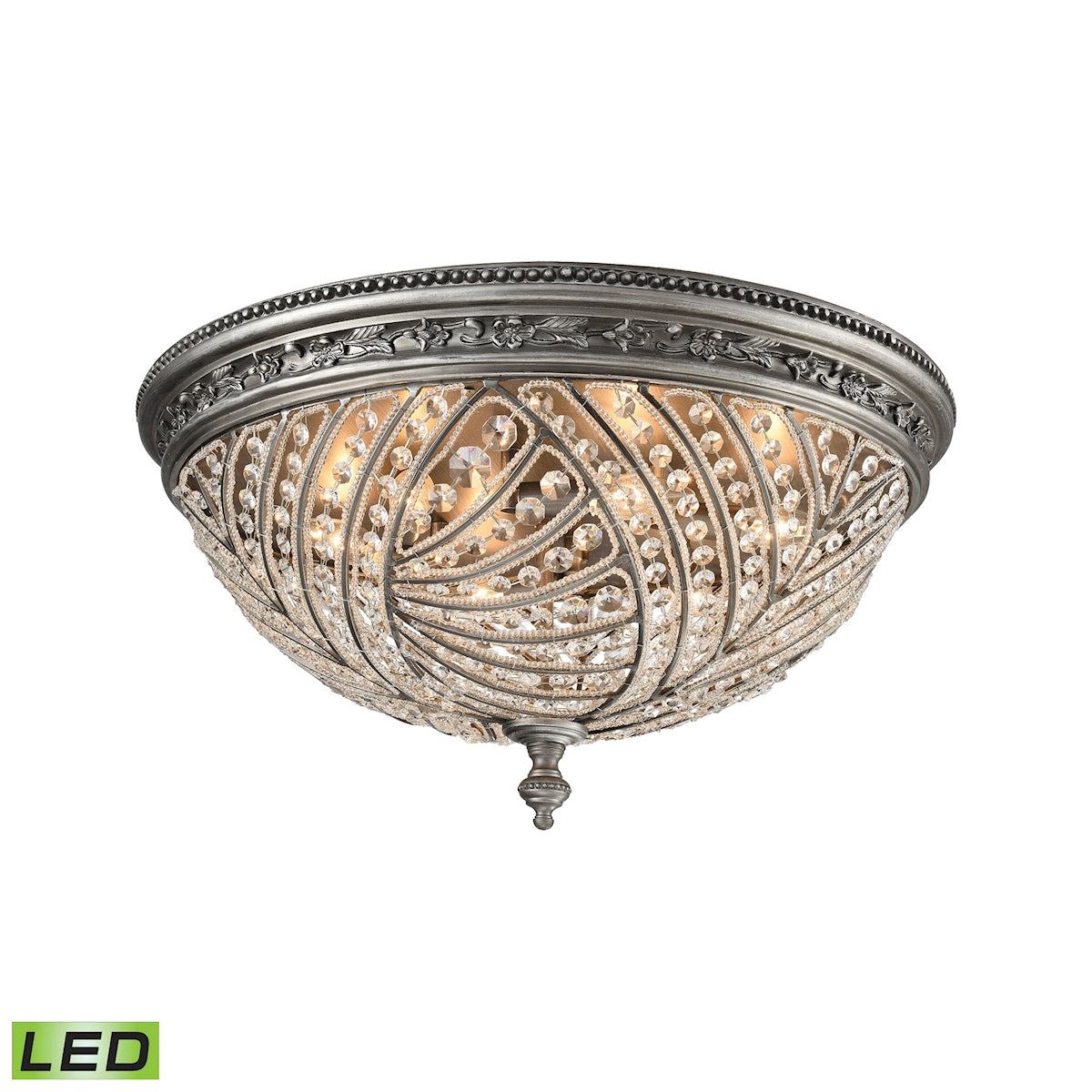 Renaissance 6-Light Flush Mount in Weathered Zinc with Crystal - Includes LED Bulbs