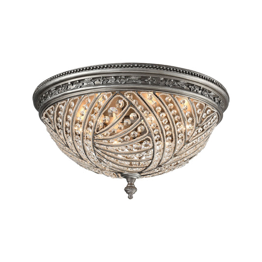 Renaissance 6-Light Flush Mount in Weathered Zinc with Crystal