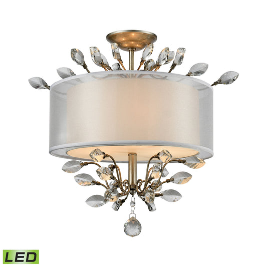 Asbury 3-Light Semi Flush in Aged Silver with Organza and Fabric Shade - Includes LED Bulbs