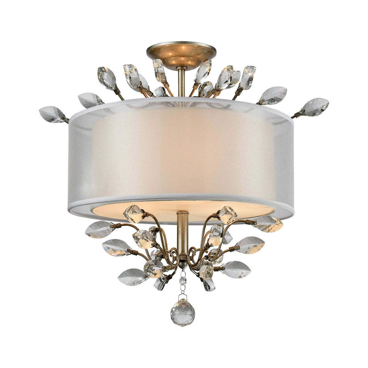 Asbury 3-Light Semi Flush in Aged Silver with Organza and Fabric Shade