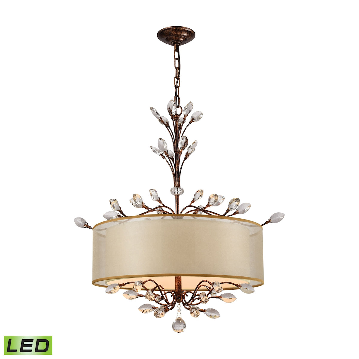 Asbury 4-Light Chandelier in Spanish Bronze with Organza and Fabric Shade - Includes LED Bulbs