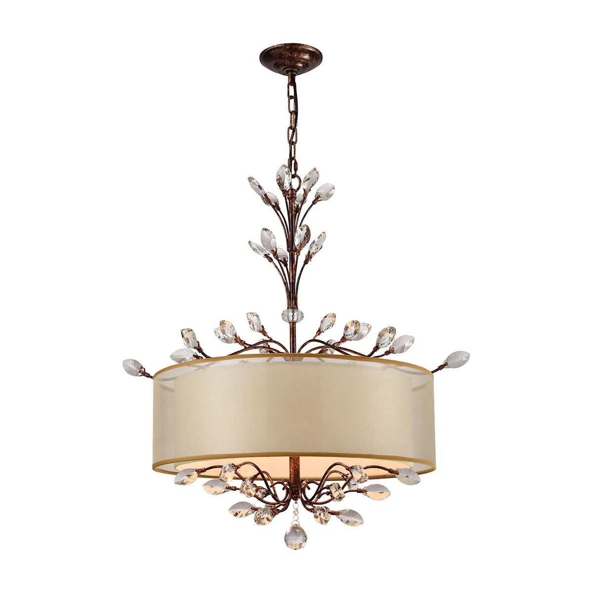 Asbury 4-Light Chandelier in Spanish Bronze with Organza and Fabric Shade