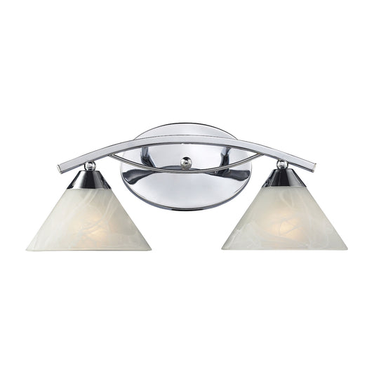 Elysburg 2-Light Vanity Lamp in Polished Chrome with White Marbleized Glass