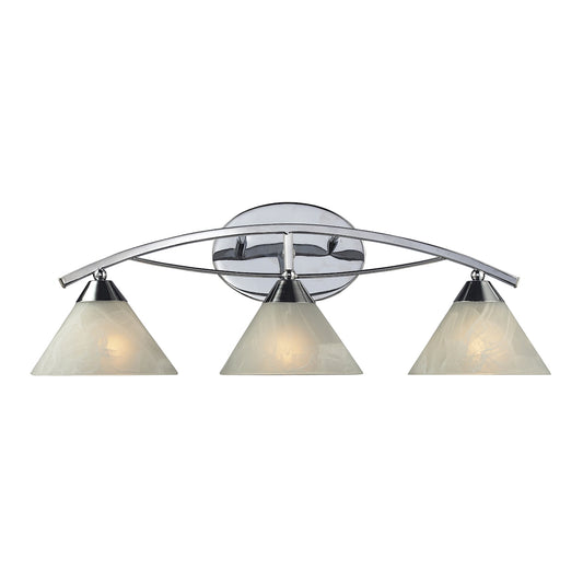 Elysburg 3-Light Vanity Lamp in Polished Chrome with White Marbleized Glass