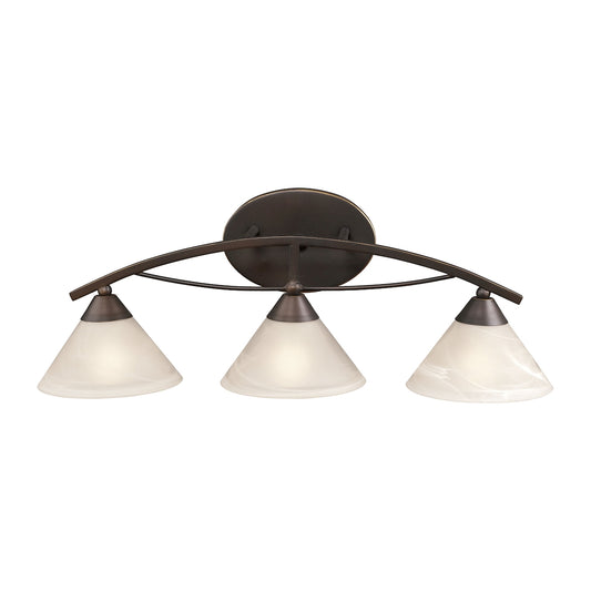 Elysburg 3-Light Vanity Lamp in Oil Rubbed Bronze with White Marbleized Glass