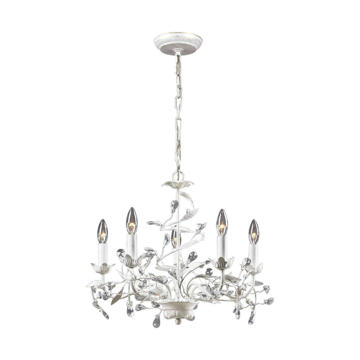 Circeo 5-Light Chandelier in Antique White with Crystal